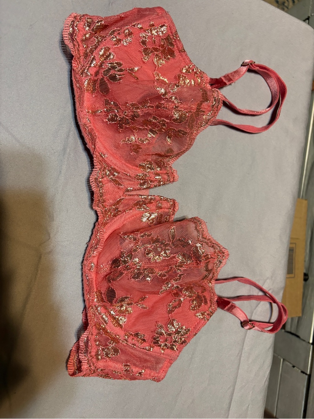 Victoria's Secret Coral Lace Bra with Gold Embellishment